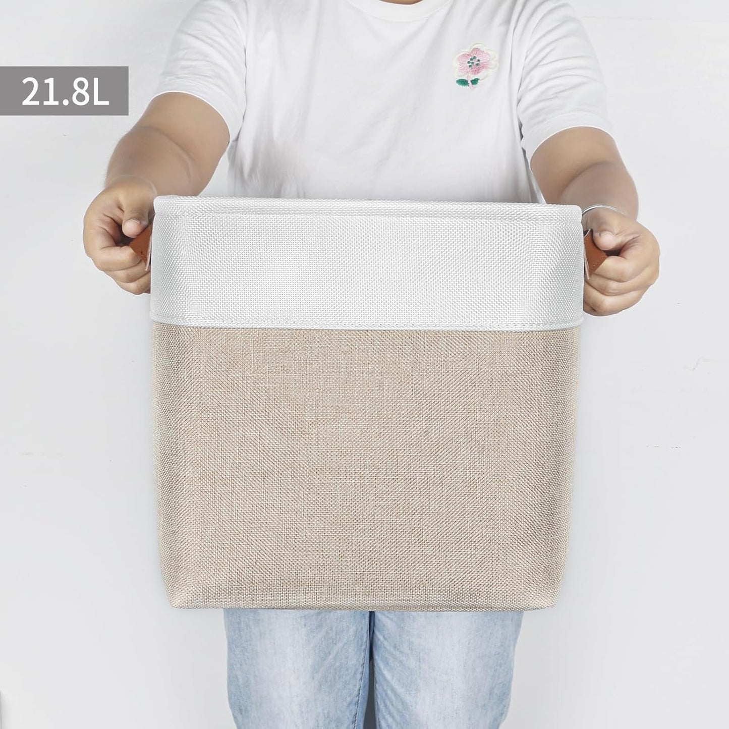 Collapsible Fabric Storage Cubes 11x11 Cube Storage Bins, 4 Pack Closet Baskets Box with Handles for Organizing, Shelf, Toys, Clothes, Home, Office, Nursery (Beige&White)