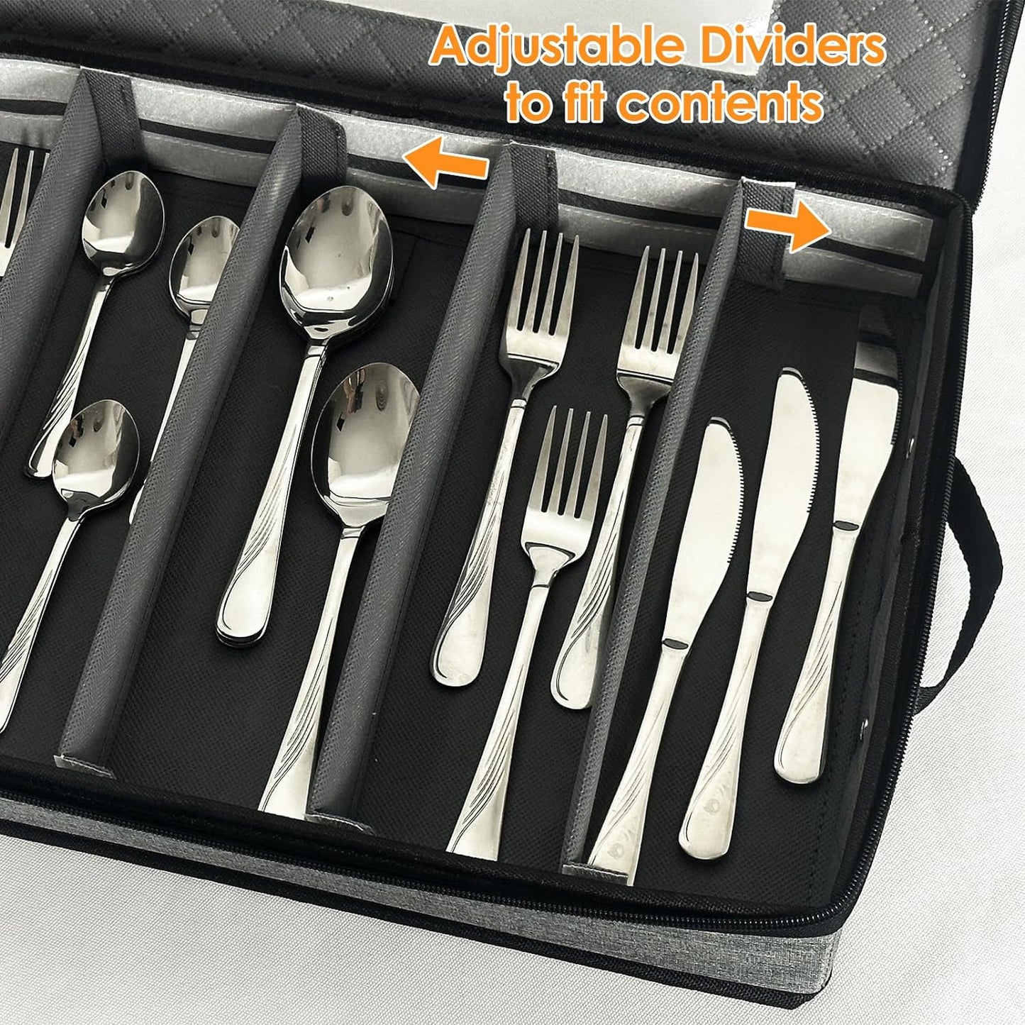 VERONLY Flatware Storage Case, Silverware Storage Box Chest with Dividers, 5 Compartment Cutlery Holder, Light Gray