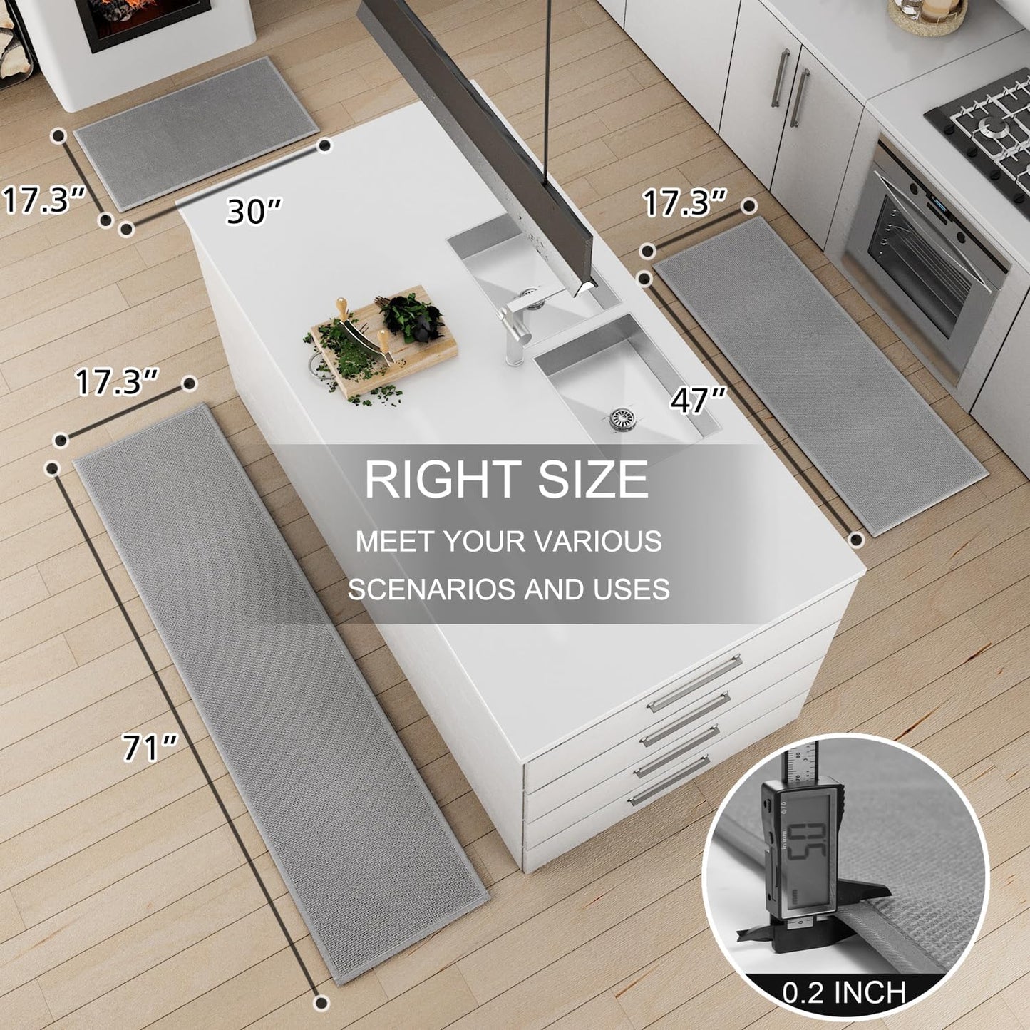 Kitchen Mat 1 PCS, Cushioned Non Slip Rugs for Kitchen Floor, Absorbent Runner Comfort Standing Mats Washable for Kitchen, Office, Home (Grey, 17.3"x30")