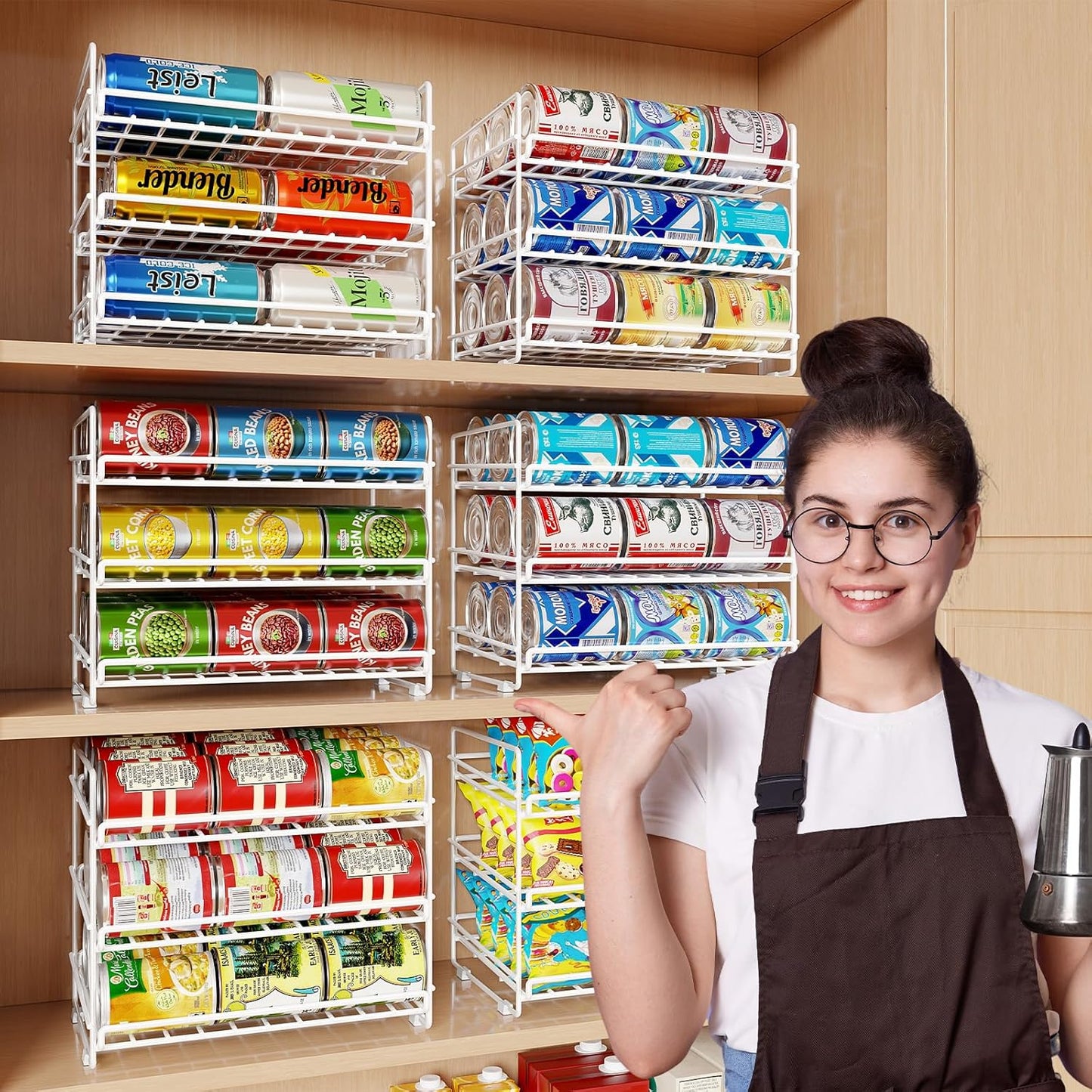 SUFAUY 3 Tier Can Organizer for Pantry, Holds 36 Cans for Cabinet Storage or Kitchen Shelves, 12" d X 16.5" w X 14" h, White