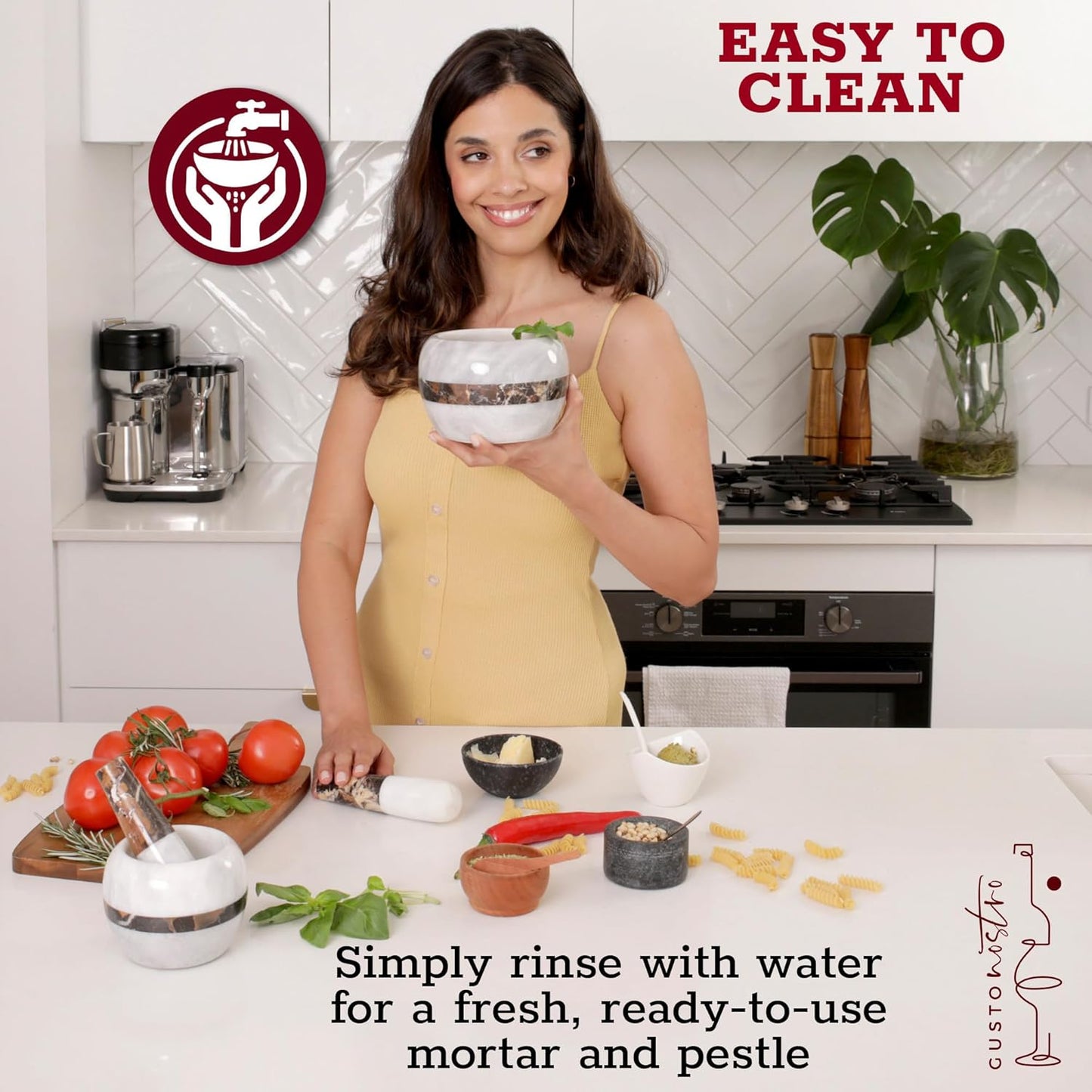 Gusto Nostro Natural Marble Mortar and Pestle Set | 6 Inch - 3.5 Cup Extra Large Mortar Pestle Set for Grinding Herbs, Nuts, Grains | Pesto Grinding and Guacamole Stone Bowl | Marble Spice Crusher