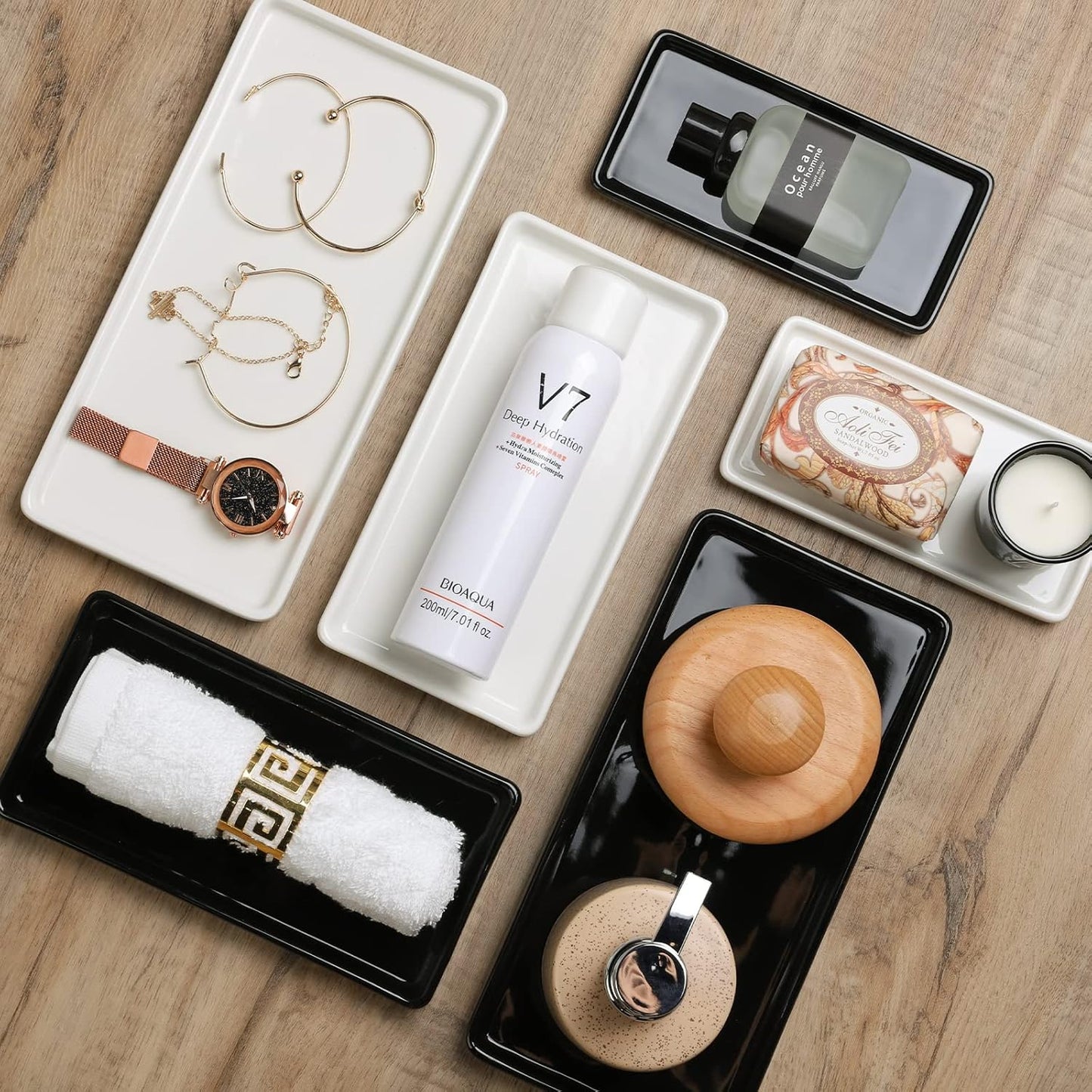 Gurygo 2 Pack 10" Bathroom Tray, Ceramic Vanity Trays for Bathroom, Small Ceramic Trays, Kitchen Soap Tray for Kitchen Counter (White, 10",Set/2)