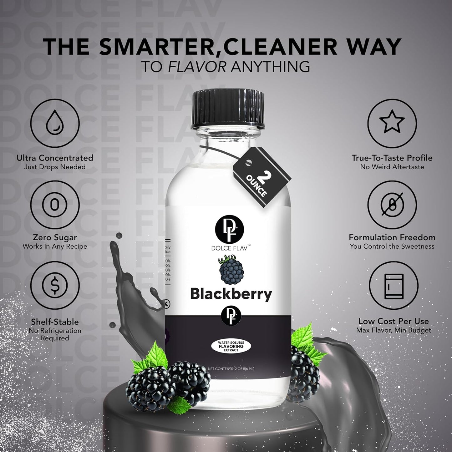 Dolce Flav Blackberry Extract - 2 Ounce Water-Soluble Multipurpose Flavoring Ideal for Baked Goods, Beverages, Coffee, Desserts & Ice Cream - Perfect Kitchen Gift for Holidays