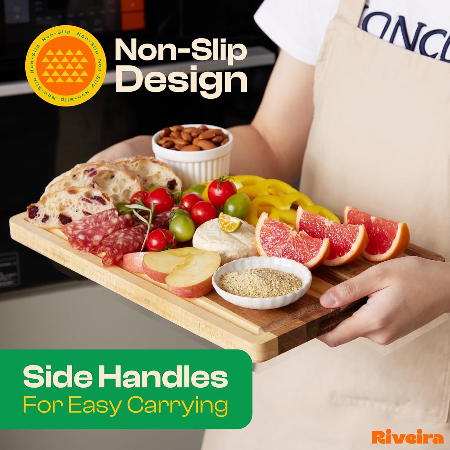 Riveira Acacia Wood Cutting Board – Gourmet Acacia Grandeur: 20 x 30 Wooden Cutting Board – Natural Wooden Cutting Boards For Kitchen Decorative – Innovative Juice Grooves Acacia Wooden Chopping Board