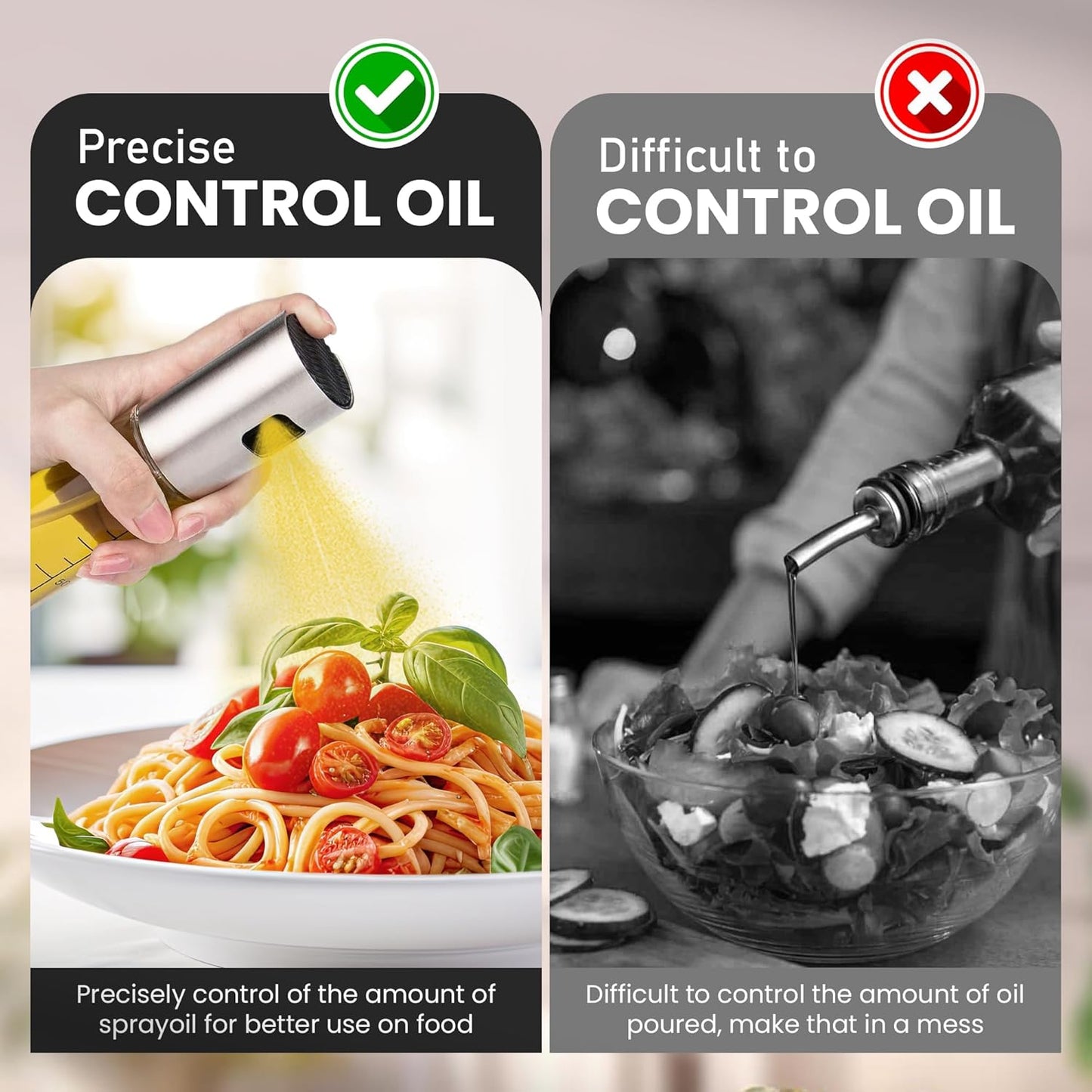 Oil Sprayer for Cooking -100ml Sprayers, Clear Transparent Glass Bottles, Food Grade, Refillable, Multi Purpose Oil Mister with Non Slip Cap, Oil Funnel & Silicone Brush