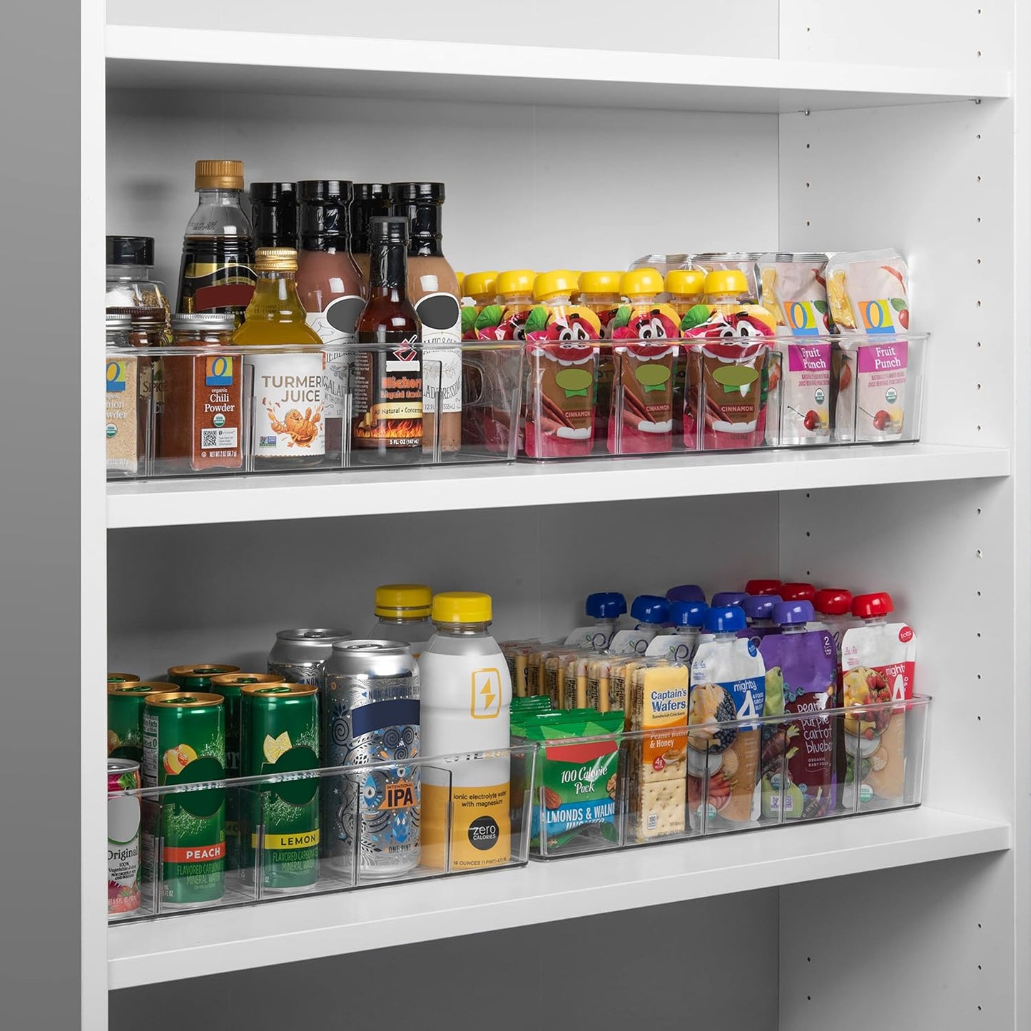 ClearSpace Plastic Pantry Organization and Storage Bins with Removable Dividers – 4 Pack XL Perfect Kitchen Organization or Kitchen Storage – Refrigerator Organizer Bins, Cabinet Organizers