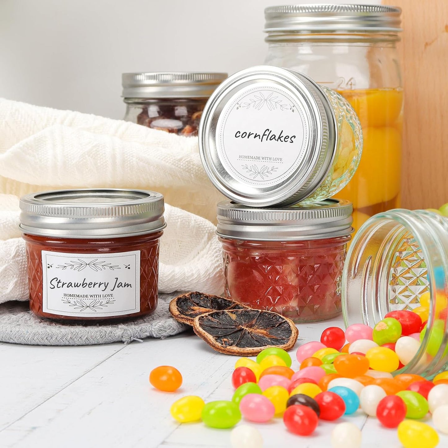 Eathtek 4 oz Mason Jars 40 Pack, 120ml Mini Canning Jars with Regular Lids for Jelly Herbs Spice Honey Storage, Small Glass Jars Candle jars, Extra Tags Label Included