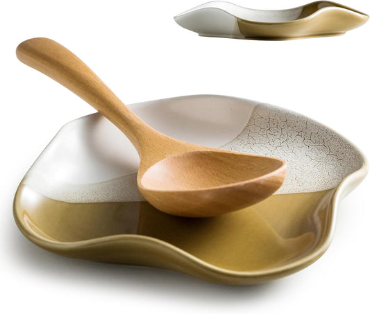 Spoon Rest for Stove Top, Spoon Holder for Kitchen Counter, Spatula Holder, Ceramic Coffee Spoon Rest, Gradient Brown, 5.12"