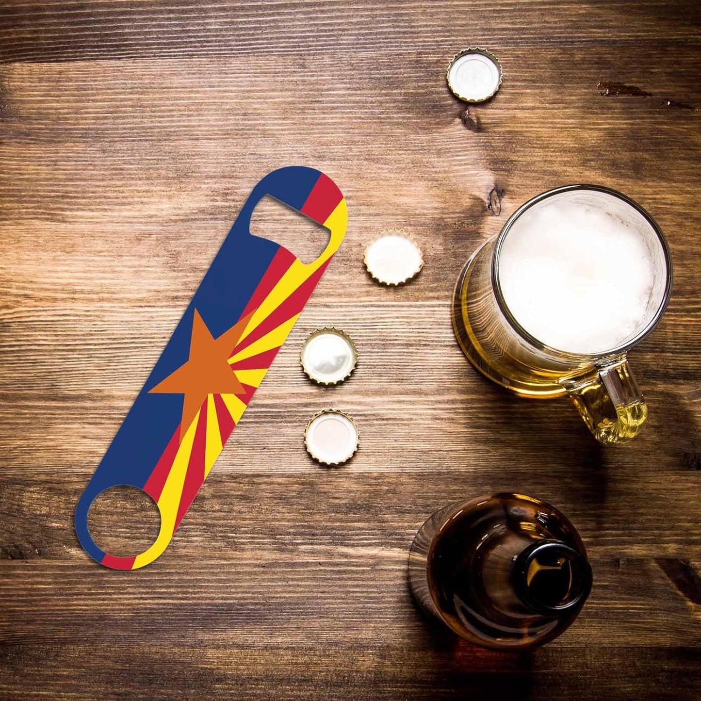 USA Flag Stainless Steel Bottle Opener Vintage America Arizona State Flag Blue Red Color Freedom Modern Flat Beer Bottle Opener Keychain for Home Kitchen Bar Restaurant Party Birthday Gift
