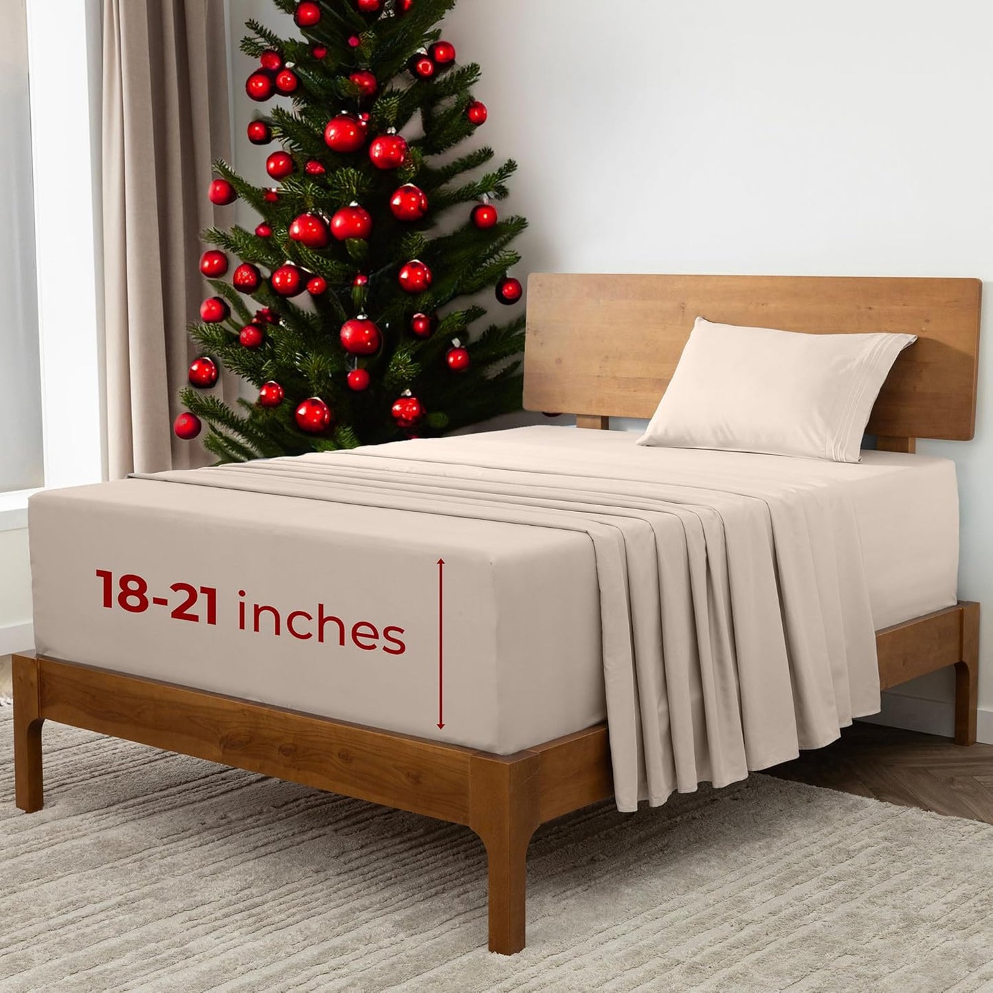 Mellanni Extra Deep Twin XL Sheets - 3 PC Iconic Collection Bedding - Hotel Luxury, Ultra Soft, Cooling Bed Sheets - Wrinkle, Fade, Stain Resistant (Twin Extra Long, Beige)