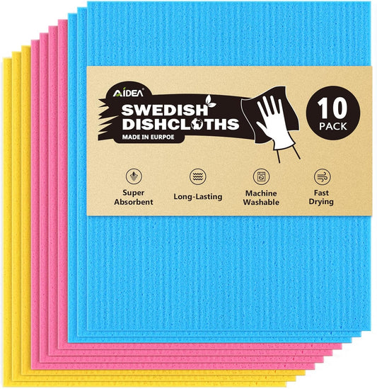 AIDEA Swedish Dish Cloth, 10PK, Swedish Dishcloths for Kitchen, Reusable Paper Towels Washable, Sponge Cloths Kitchen, Absorbent Dish Rags, Dish Towels Cloth, 7"x6"
