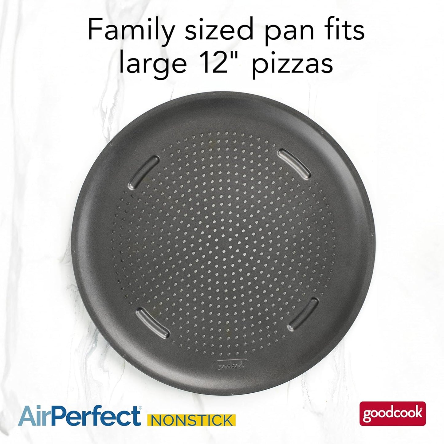 GoodCook AirPerfect Nonstick 16” Pizza Pan – Pizza Tray for Oven, Perforated Round Pizza Pan, Carbon Steel Baking Pan, Homemade, Frozen & Leftover Slices
