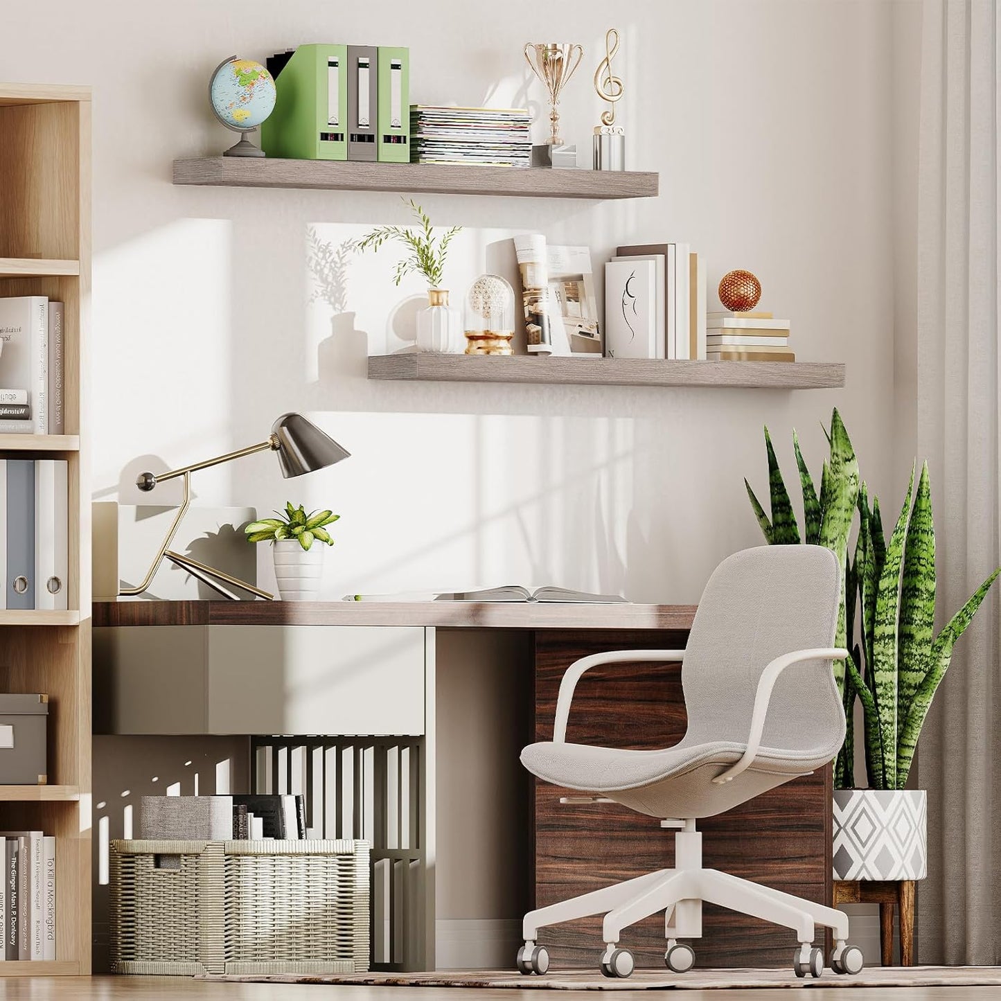 HOOBRO Floating Shelves for Wall, Wall Mounted Shelf Set of 2, 47.2" Hanging Shelf with Invisible Brackets, for Wall in Bathroom, Bedroom, Toilet, Kitchen, Living Room, Office, Greige BG120BJP201