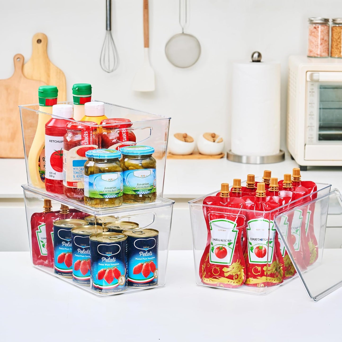 theaoo Clear Storage Bins with Lids Stackable - XLarge Plastic Containers for Pantry Organization and Storage - Perfect for kitchen,Fridge,Laundry Room,Bathroom,Garage,Closet,Cabinet Organizer -6 Pack