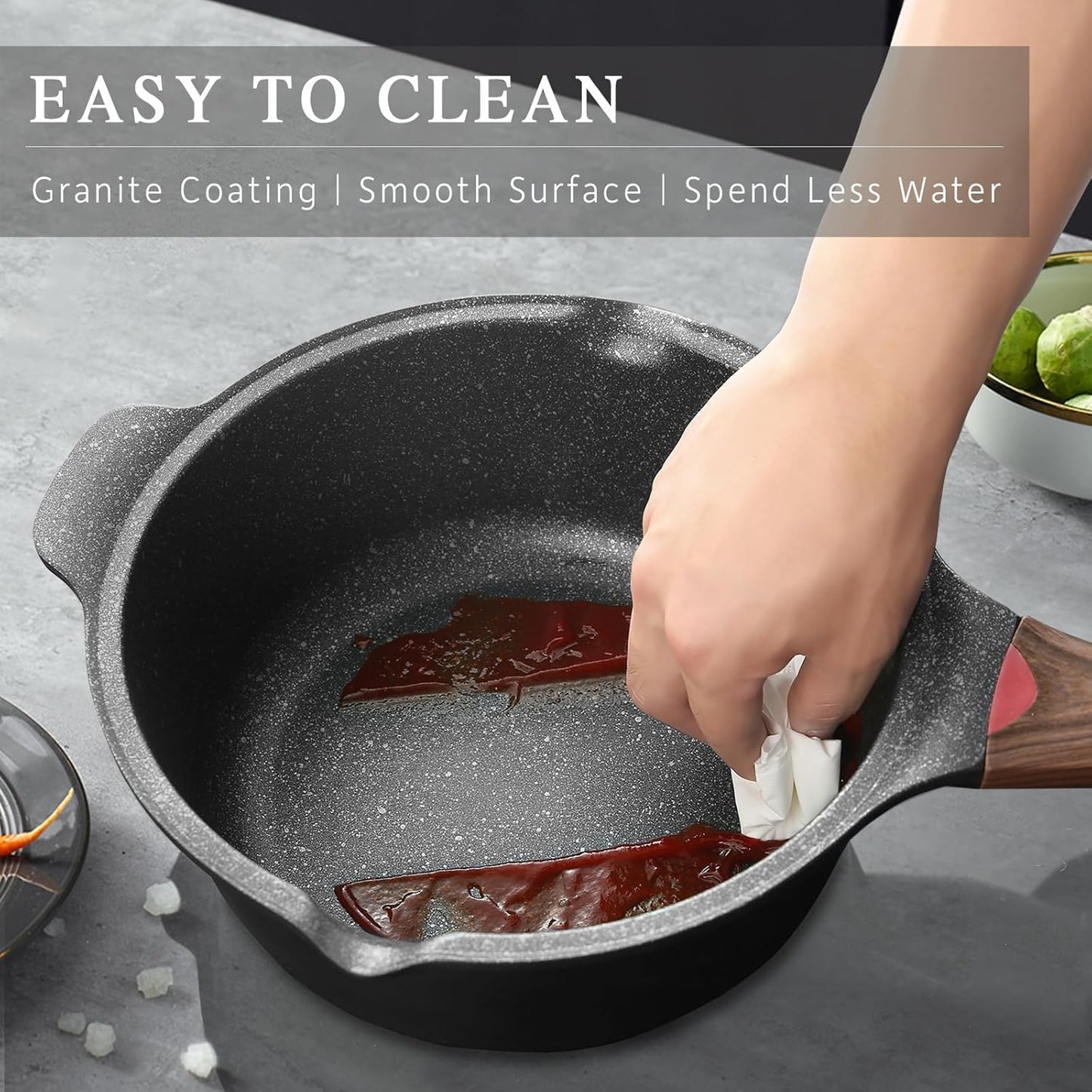 VINCHEF Nonstick Stockpot With Lid 4 Quart, Large Saucepan with Stay Cool Handle, Deep Kitchen Cooking Pot Induction Stock Pots, Dishwasher Safe, Compatible for All Stove Top, PFAS/PFOA Free Black