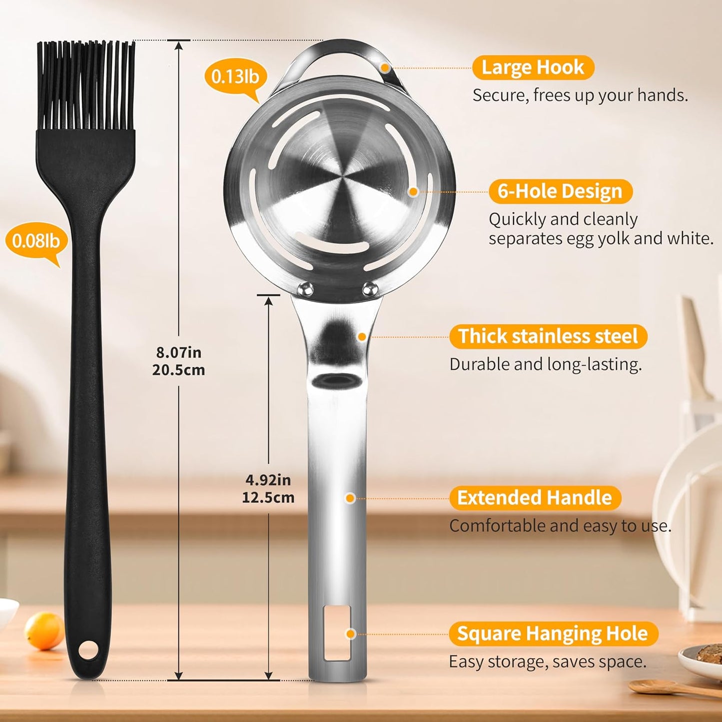 Stainless Steel Egg Yolk White Separator for Raw Eggs,6-Hole Design, Quick Egg Yolk & White Separation, Kitchen Tool for Cooking & Baking