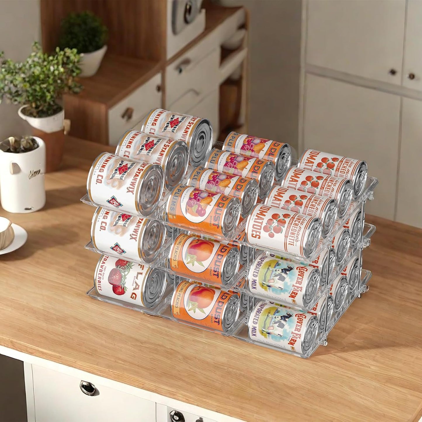 Can Organizer for Pantry Soda Can Organizer Automatic Rolling Food Pantry Storage Rack Can Dispenser for Fridge Holds 24 Cans, Fits 5.8-Inch Soda and Can, Set of 6