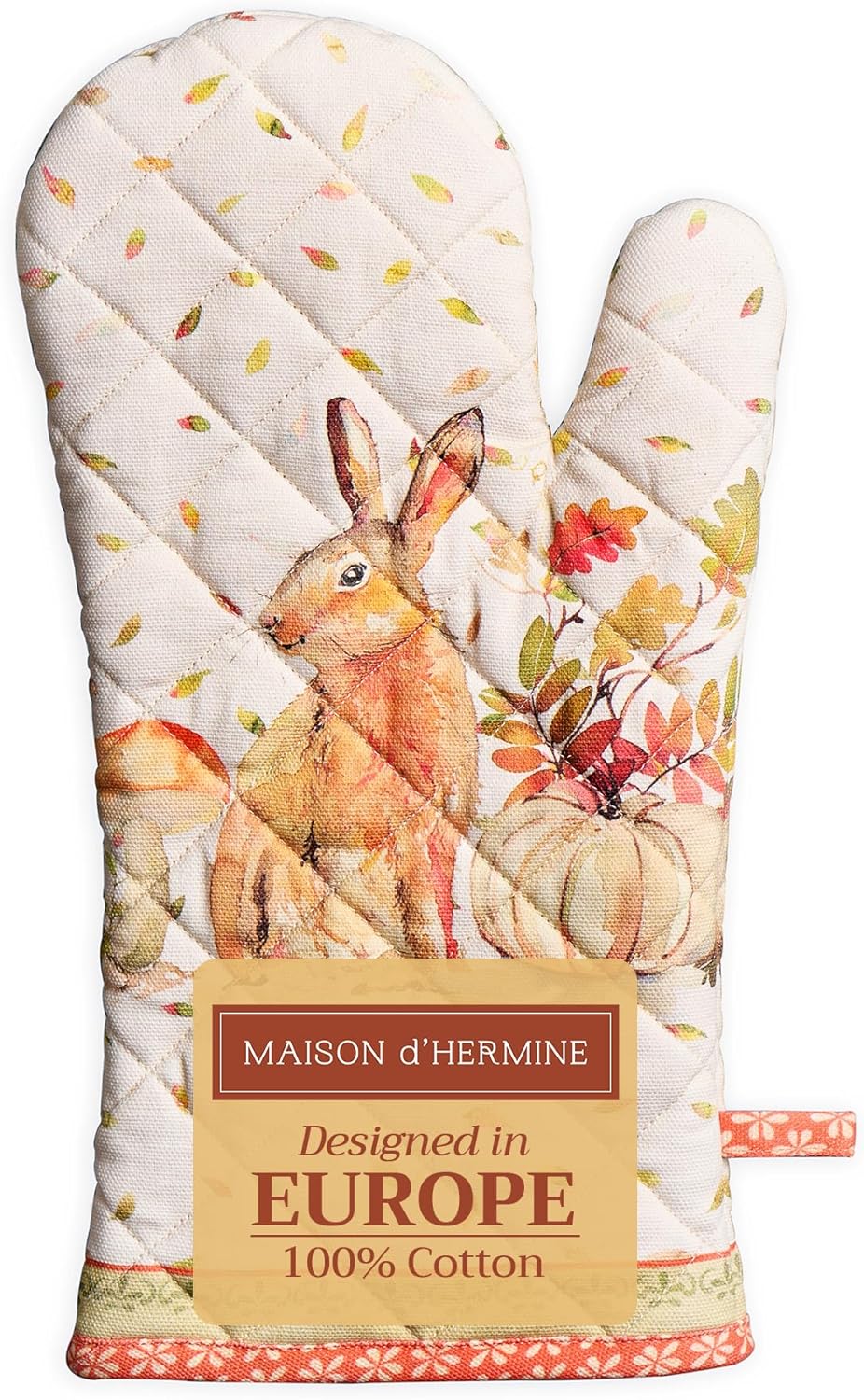Maison d' Hermine Oven Gloves 100% Cotton Oven Mitt 7" x 13" with Loop Heat Resistant, BBQ, Cooking Gloves, Baking, Grilling, Kitchen, Handling Hot Pans (Pack of 1, Pumpkin Passion)