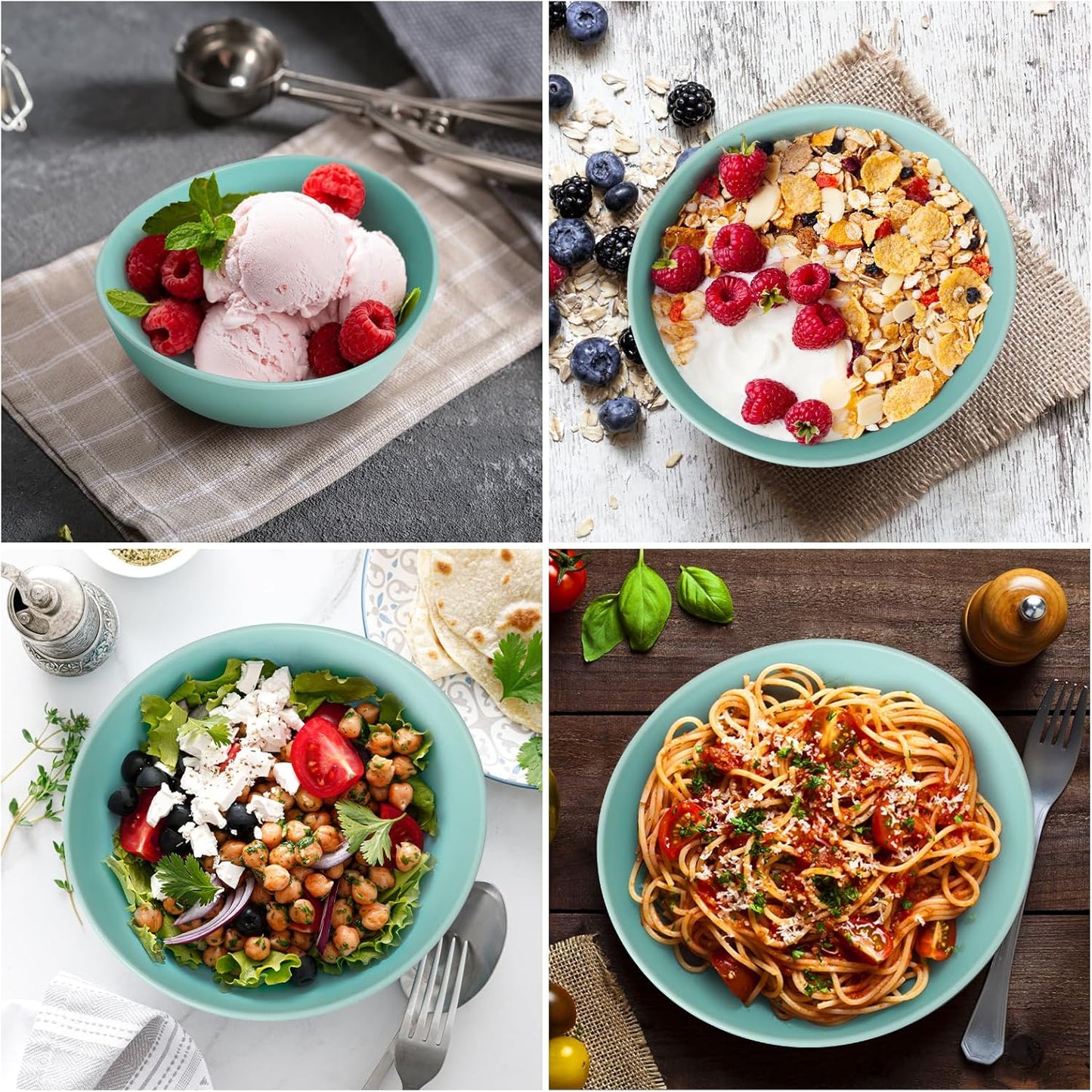 6.2'' Bamboo Fiber Cereal Bowls Set of 6, Soup Bowls 24 Oz for Serving Salad, Snack, Side Dishes, Colourful Oval Lightweight Bowls for Breakfast, Lunch and Dinner, Dishwasher&Freezer Safe (Turquoise)