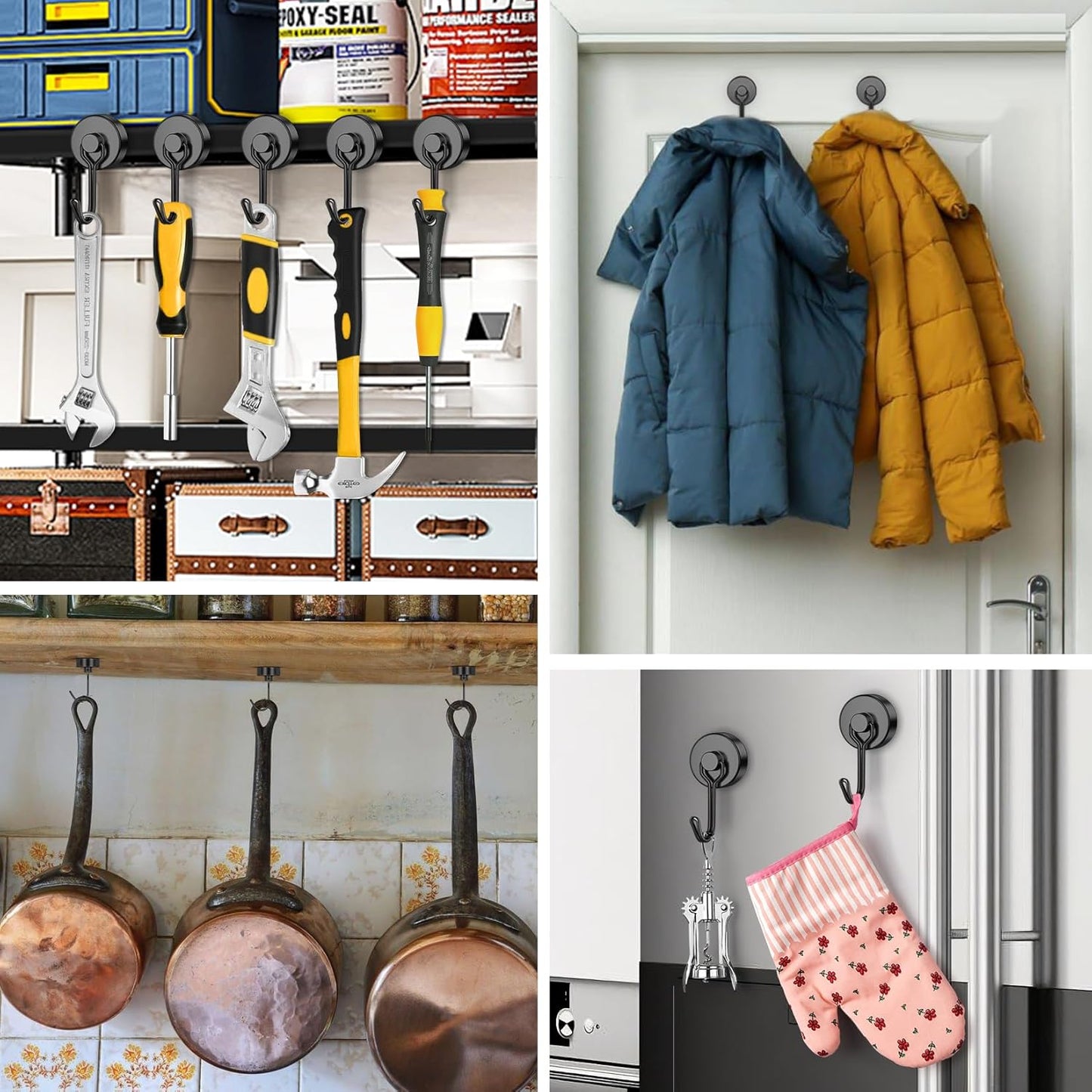 FINDMAG Black Magnetic Hooks, 60 LB+ Magnetic Hooks Heavy Duty 2025 Cruise Ship Essentials, Stong Neodymium Magnet Hooks for Refrigerator, Workplace, Curtain, Locker Accessories, Home - 6 Pack