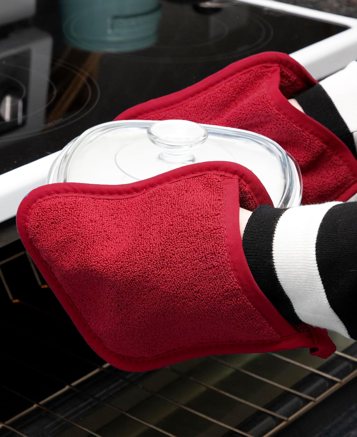 RITZ Terry Pocket Mitt & Hot Pad: Unparalleled Heat Resistant, Durable 100% Cotton – Ergonomically Designed for Optimal Grip – Easy-Care Machine Washable – 4-Pack, Graphite/Paprika