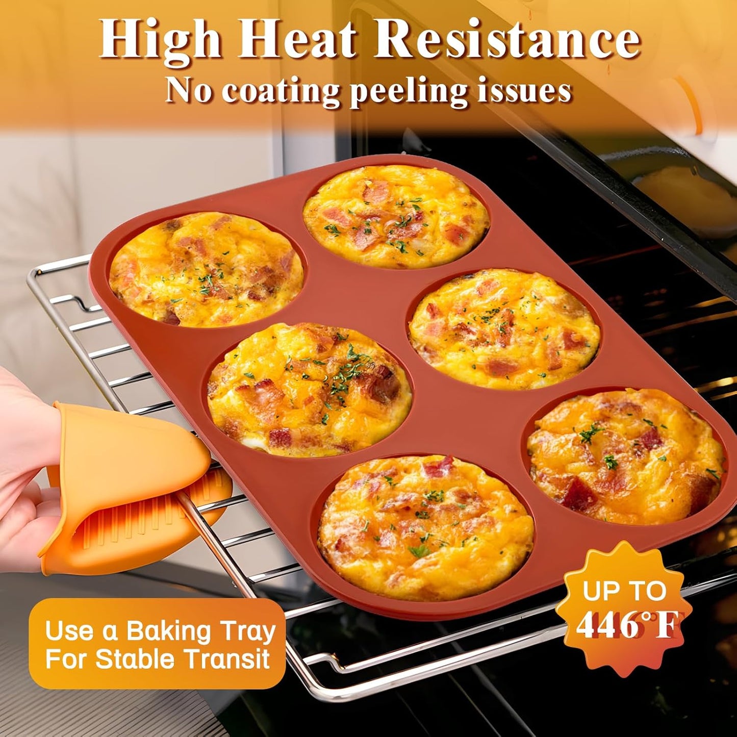 Ocmoiy 4 Inch Silicone Egg Mold for Breakfast Sandwiches, 3 Pack Non-Stick Silicone Jumbo Muffin Top/Hamburger Bun Pan Eggs Bites Molds for Oven Baking Egg Patty, Pancake, Frittata