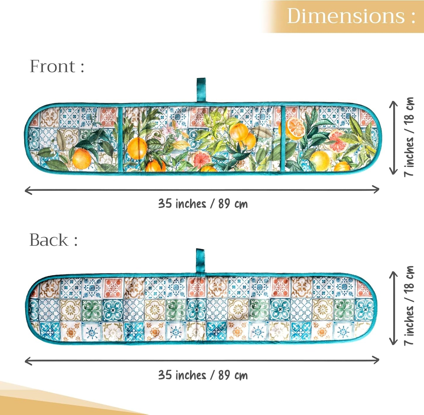 Maison d' Hermine Double Oven Mitts 100% Cotton 7"x35" Double Oven Mitt Heat Resistant BBQ Cooking Gloves with Loop, Baking, Grilling, Home, Kitchen, Handling Hot Pans Spring Summer (Agrume)