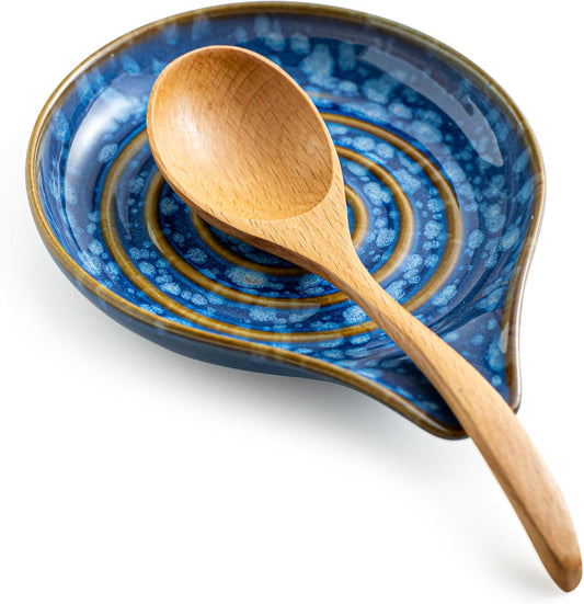 LAUCHUH Spoon Rest for Stove Top - 5” Ceramic Spoon Holder Stylish Utensil Holder for Kitchen Countertops, Ladle, Coffee Spoons, Cooking spoons, Spatula, Tongs, Heat-Resistant, Starry Blue