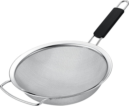 9" Large Extra Fine Mesh Strainer with Thermo Plastic Rubber Handle - Sieve Fine Mesh Stainless Steel - Ideal to Strain Pasta, Quinoa and Rice