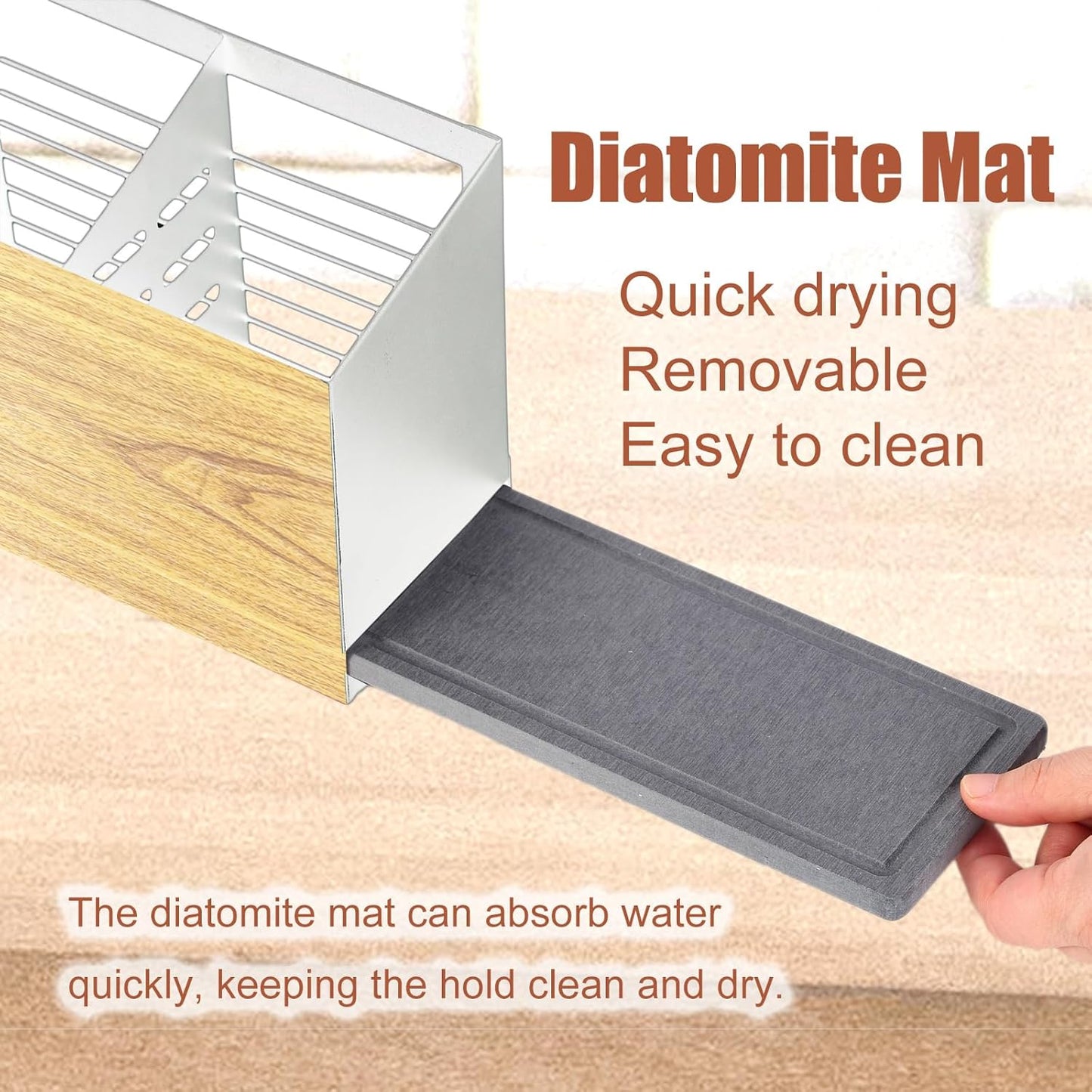 Utensil Holder Large Iron Flatware Container with 3 Compartments Countertop Wall-mounted Kitchen Utensil Storage (White)