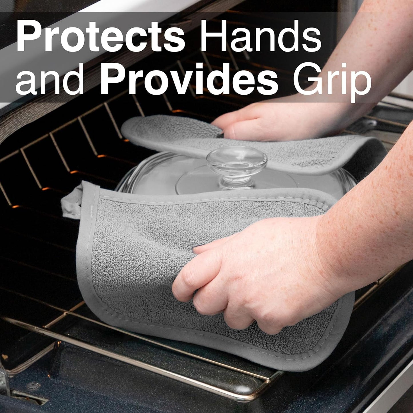 RITZ Terry Potholder & Hot Pad: Unparalleled Heat Resistant, Durable 100% Cotton – Ergonomically Designed for Optimal Grip – Easy-Care Machine Washable – 2-Pack, Titanium