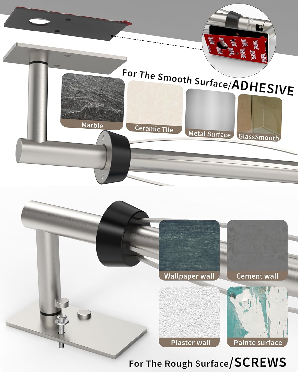 Paper Towel Holder Under Cabinet, Self Adhesive or Wall Mount Hanging Paper Towel Holder with Damping Effect, Single Hand Operable, Stainless Steel for Kitchen Bathroom (Silver)