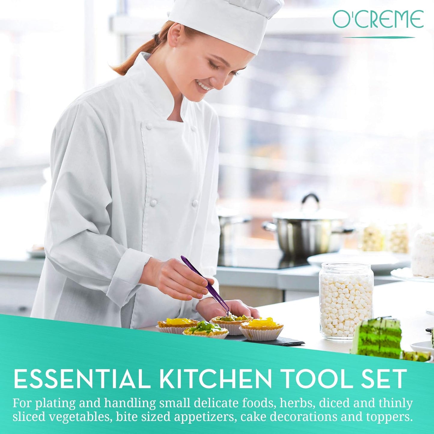 O'Creme Purple Stainless Steel Precision Kitchen Culinary Fine-Tip Tweezer Tongs, 1 Curved and 1 Straight