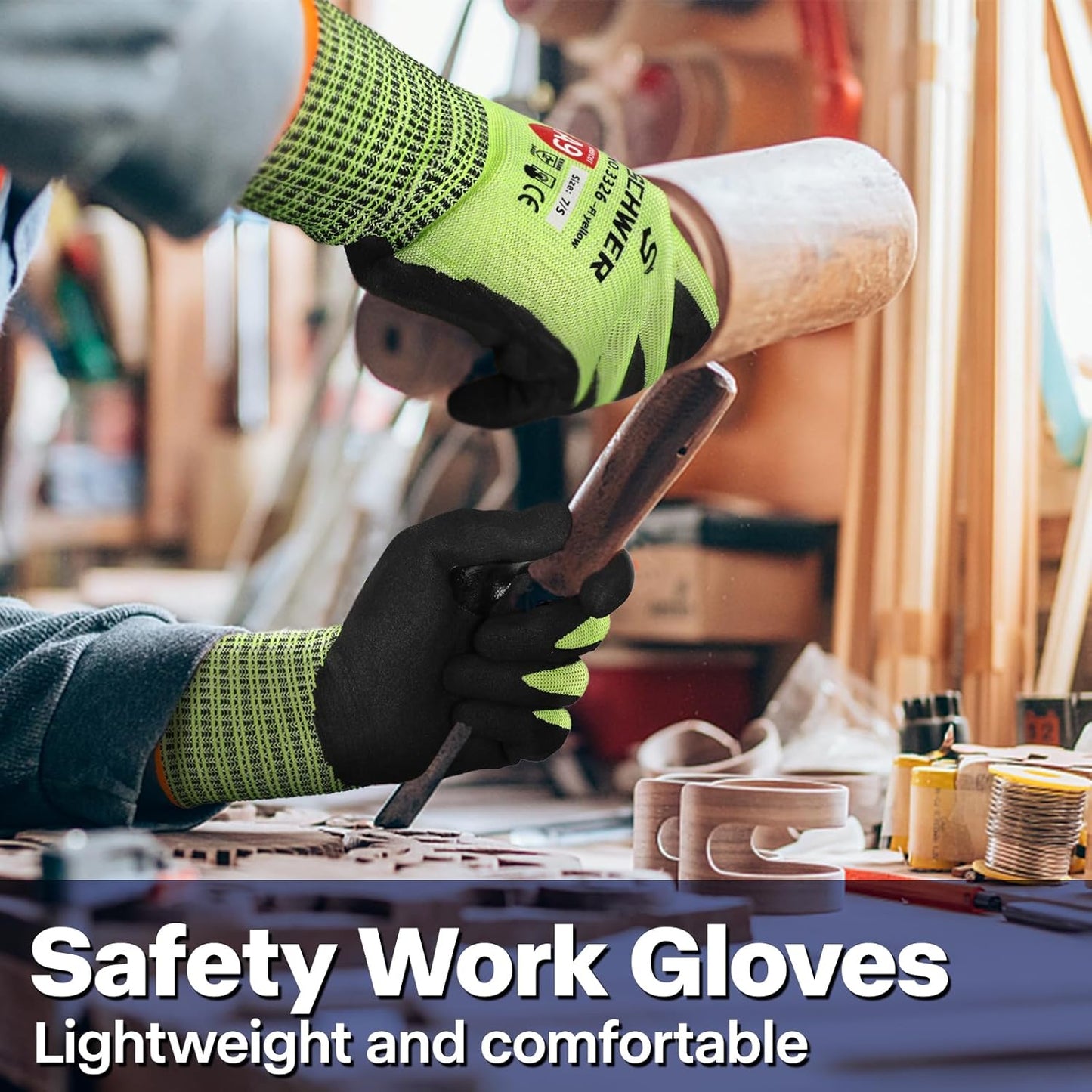 Schwer ProGuard Highest Level Cut Resistant Work Gloves PR3326 for Extreme Protection，ANSI A9 Cut Gloves with Reinforced Thumb, Non Slip, Non PFAS, Durable, Touch-screen, Yellow 2 Pairs（M）