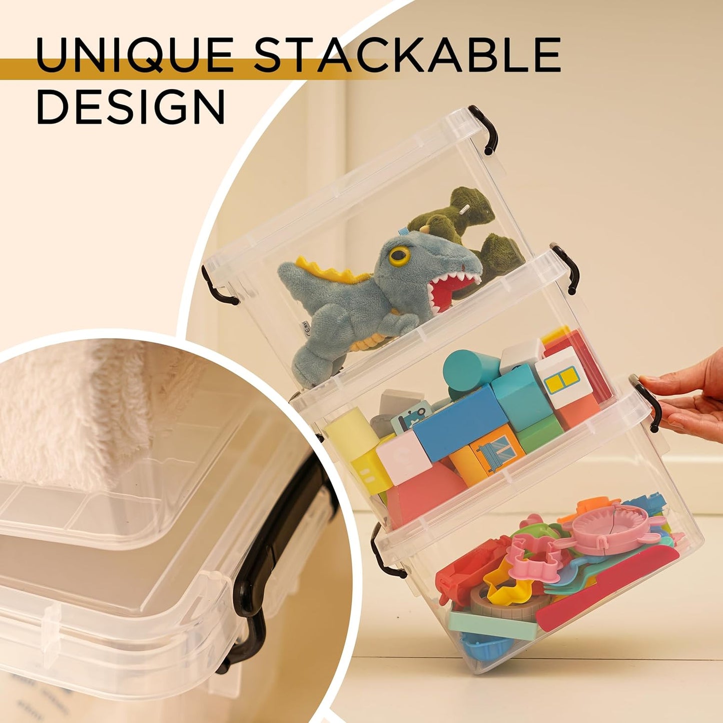 ITYLIFE CITYLIFE 4 Packs 3.5 QT Small Storage Bins with Black Handle Clear Plastic Bins with Reinforce Bottom Stackable Storage Containers for Organizing Art Supply, Craft Stuff, Markers, Small Toys