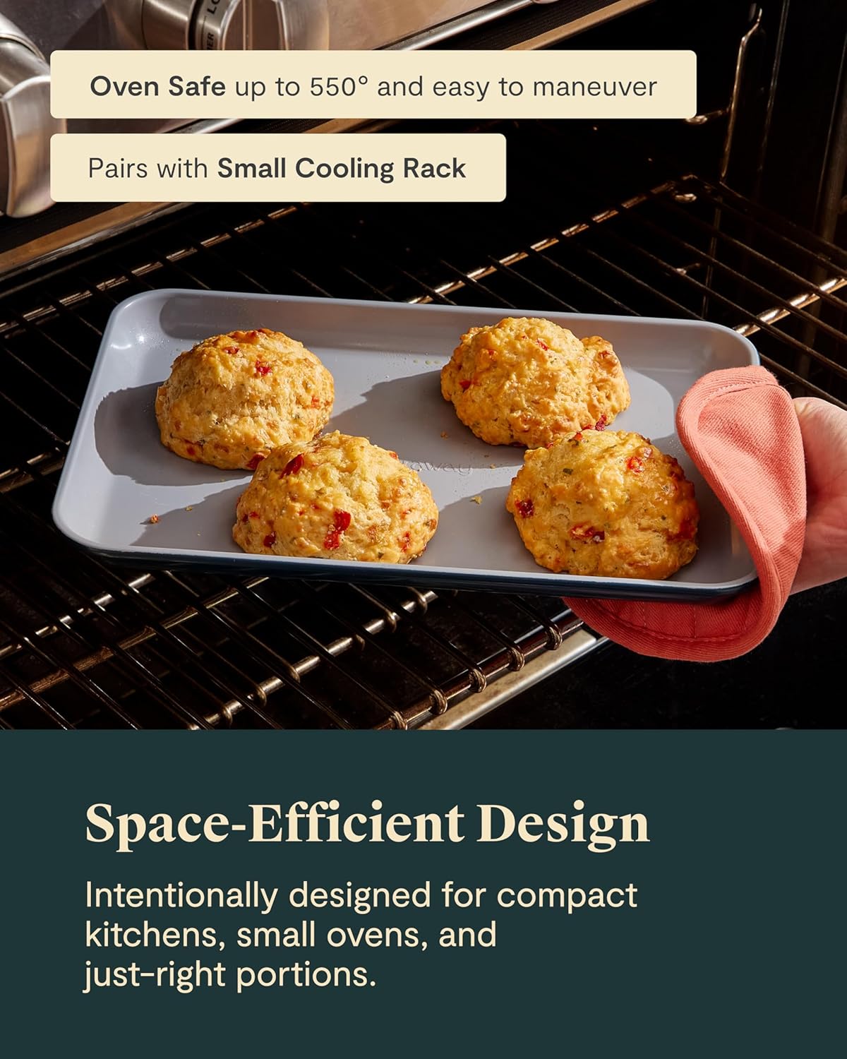 Caraway Nonstick Ceramic Small Baking Sheet Duo (9x13”) – Non-Toxic, PTFE & PFOA Free – Oven Safe – Aluminized Steel Core – Mini Sheet Pan for Baking, Roasting & More - Perracotta