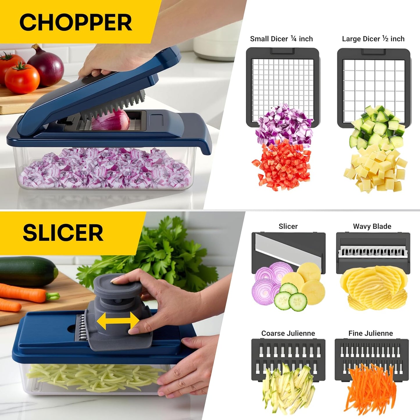 UltraChop All-in-One Vegetable Chopper, Veggie Food Chopper with Container, Spiralizer, Mandoline Slicer Dicer, Onion Mincer, French Fry And Salad Cutter, Home Essentials & Kitchen Gadgets