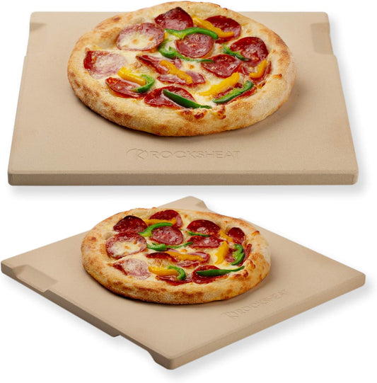 Pizza Stone, 12"x12" Square Pizza Stone for Oven Grill BBQ, Cordierite Baking Stone for Bread & Pie, Unique Built-in 4 Handles Cooking Stone