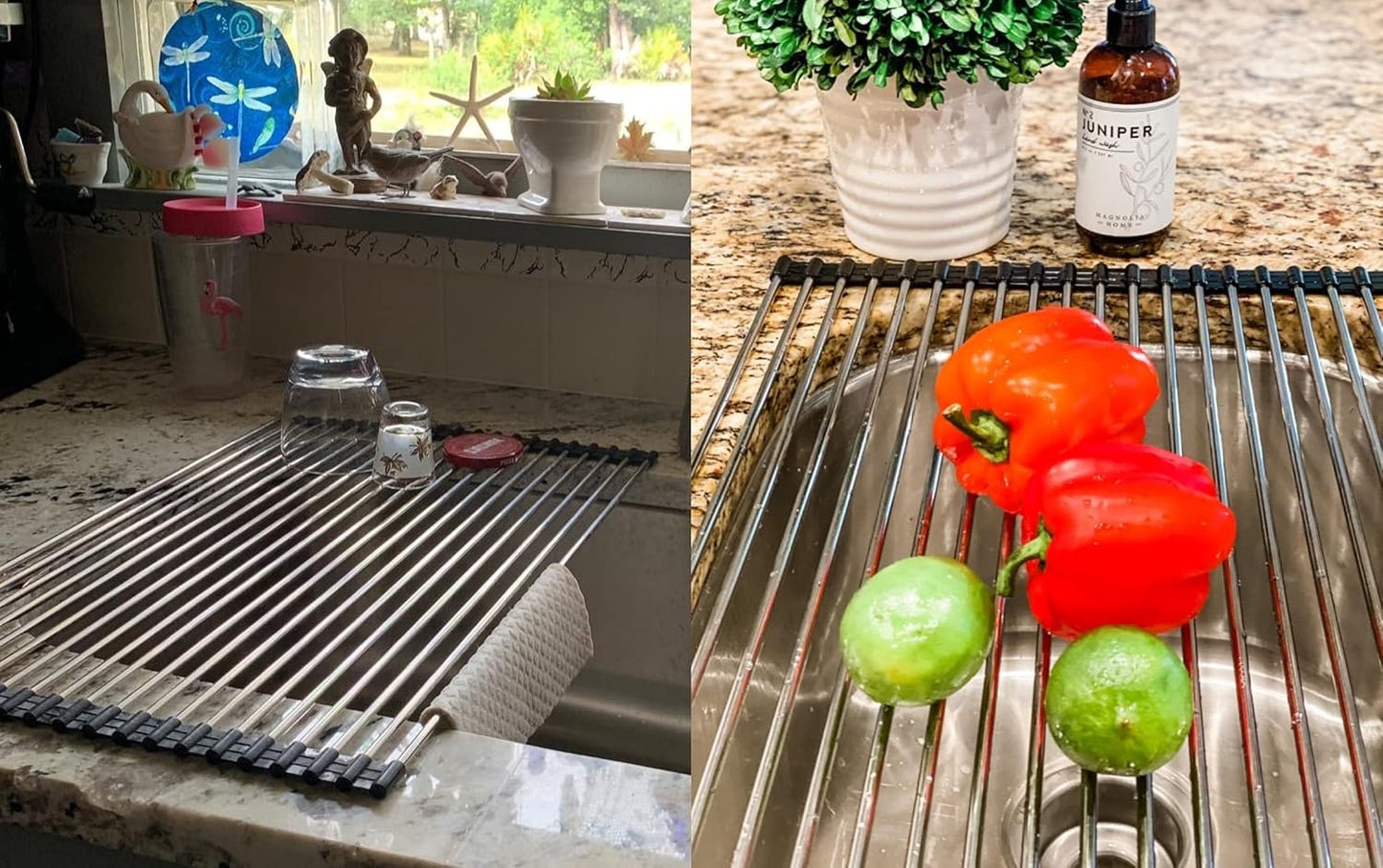 Ahyuan Roll up Dish Drying Rack Over The Sink Kitchen Roll up Sink Drying Rack Portable Dish Drainer Foldable Dish Drying Rack (Black, 20.5''X14'')