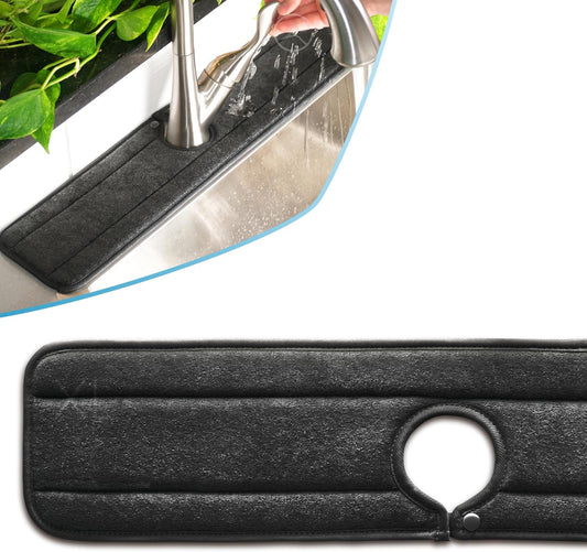 The Original Ternal Sinkmat Drip Catcher & Splash Guard, Faucet Mat for Sinks – Absorbent Microfiber, Machine Washable Counter Protector & Drying Mat for Kitchen, Bathroom or RV [Black, XL, 1 Pack]