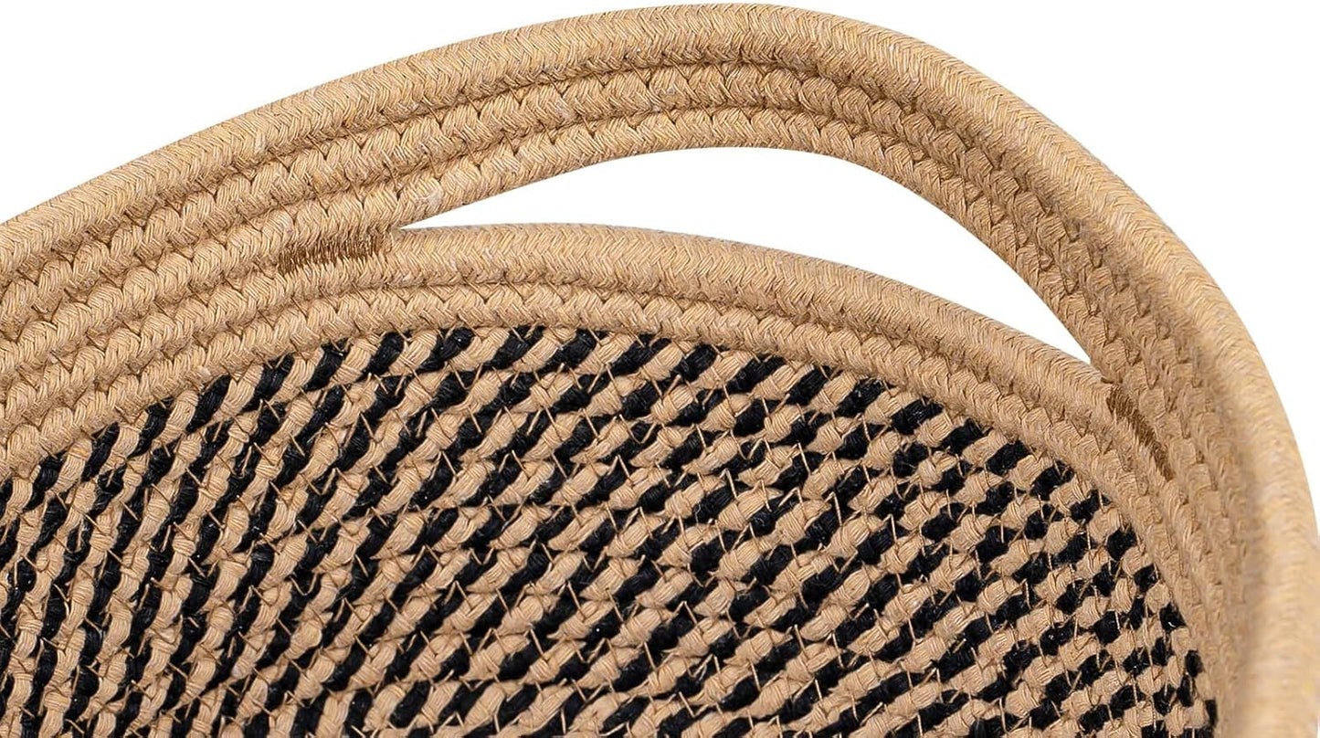 CubesLand Small Baskets, Storage Baskets for Organizing Shelves, Rectangular Woven Storage Baskets Natural Cotton Rope Toy Storage Bins Closet Baby Baskets Empty Gifts Baskets Camel/Mixed Black