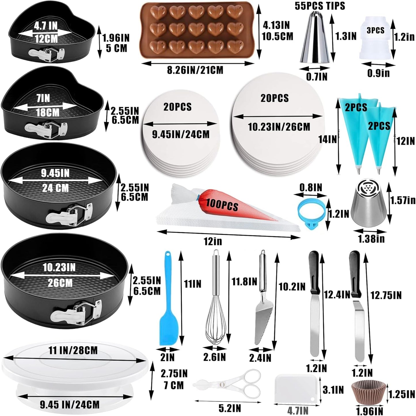 540PCS Cake Decorating Kit - Baking Supplies with 4 Springform Pans, Rotating Turntable, Decorating Tools, Cake Baking Supplies Set for Beginners