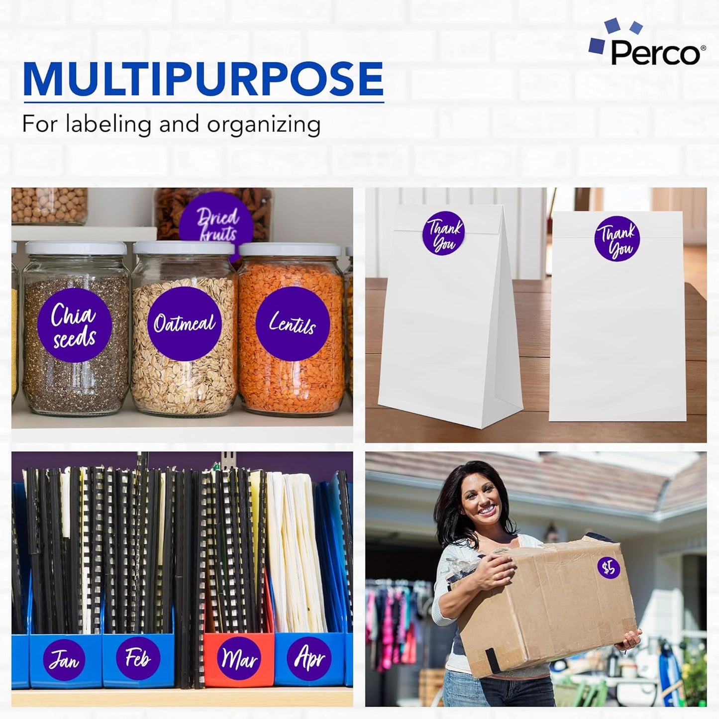 Perco Purple 3-Inch Round Circle Dot Sticker Labels with Easy Peel Perforation - 500 Labels per Roll - Strong Adhesion, Vibrant Colors for Organizing, Crafting & More - Made in USA