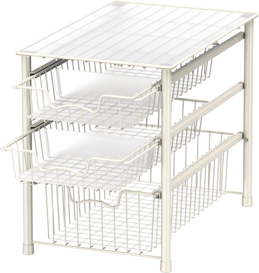 Simple Houseware 3-Tier Stackable Sliding Basket Storage Organizer Drawer for Bathroom and Kitchen, White
