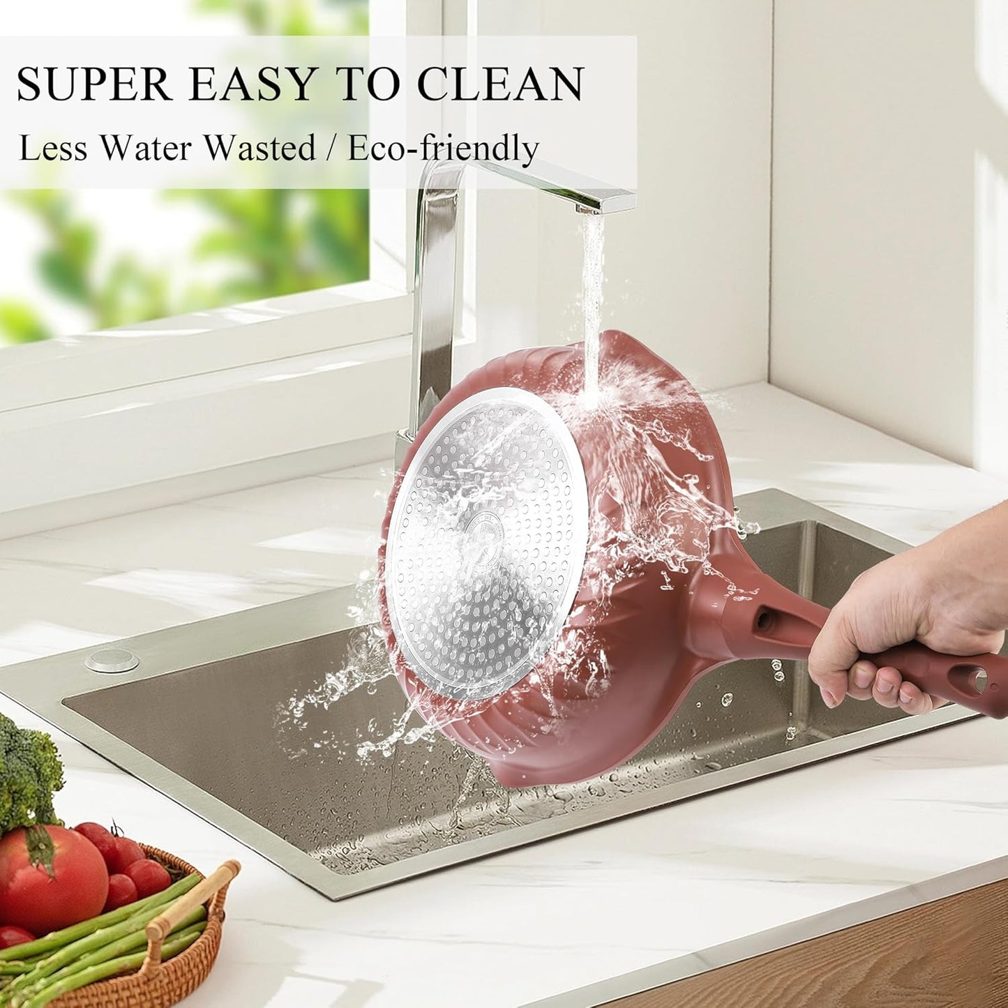 Vinchef Nonstick Toxin-Free Ceramic Cookware Deep Frying Pan Saute Pan with Lid, 12in/5.5Qt Fry Pan, German 3C+ Ceramic Coating Technology, Heat Indicator, Induction Compatible