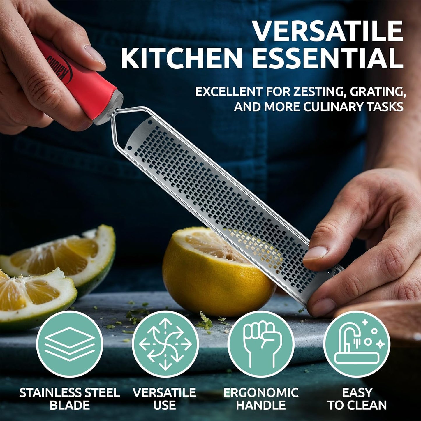Lemon Zester & Parmesan Cheese Grater - Premium Citrus Zester Graters For kitchen W Stainless Steel, For Chocolate, Garlic, Ginger, Nutmeg, Fruits, Vegetables - Bonus Cleaning Brush & Glove