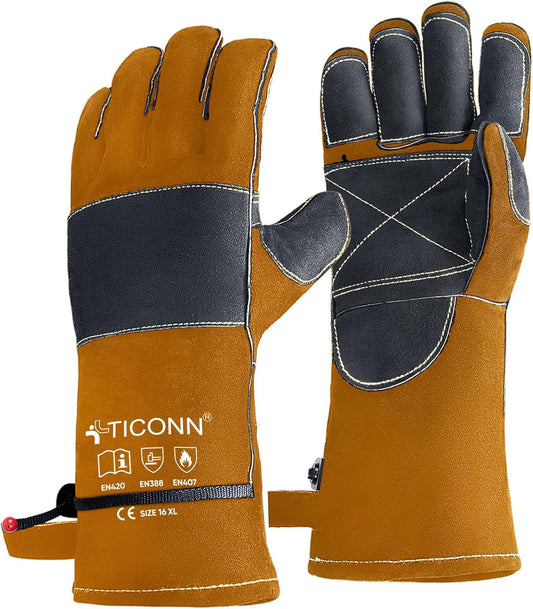 TICONN Welding Gloves, 16 IN L/XL/XXL 1000°F Heat-Resistant Fireproof Leather Gloves for Welders, Stick, Forge, Mig, Tig, BBQ