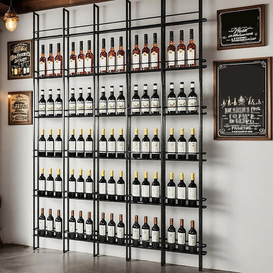 Wine Racks Wall Mounted, 6-Tier Wine Storage Holder, Black Industrial Bar Liquor Bottle Display Shelf, for Home Bar, Kitchen, Dining Rooms, & Wine Cellars (Black, 5 Column)