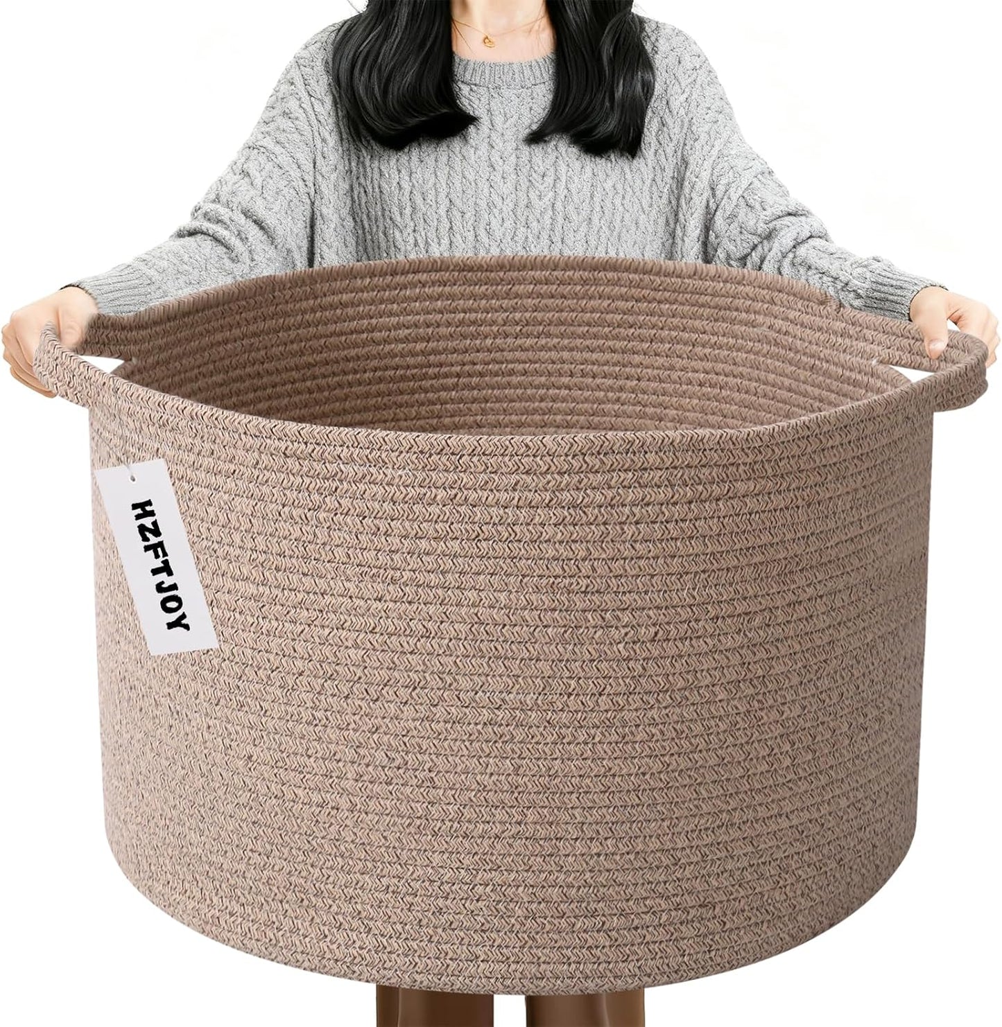 Large Blanket Basket for Organizing,65L Closet Organizers and Storage Bins Box for Shelves Woven Rope Storage Baskets,Living Room,Bedroom,Dorm,Laundry room (Brown)