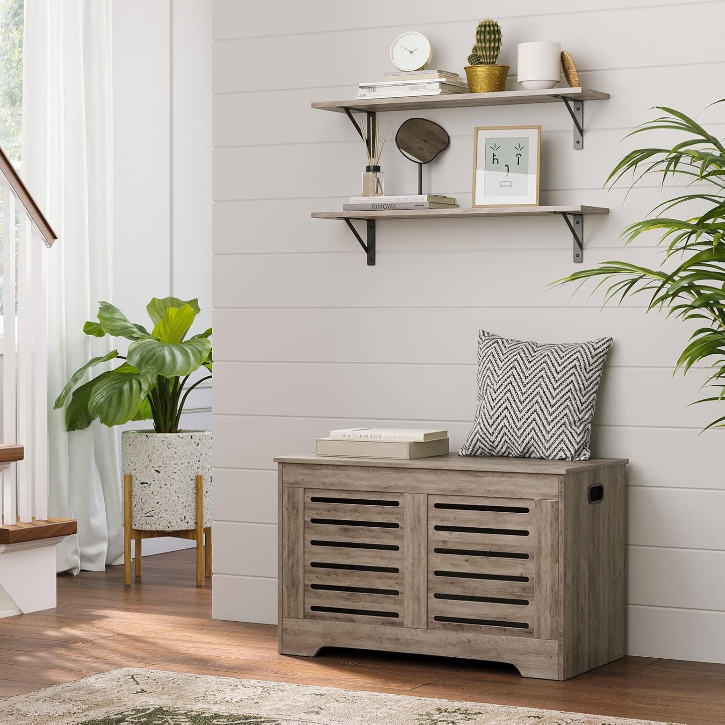 DINZI LVJ Long Wall Shelves, 31.5 Inch Wall Mounted Shelves Set of 2, Easy-to-Install, Wall Storage Ledges with Sturdy Metal Brackets for Living Room, Bathroom, Bedroom, Kitchen, Greige